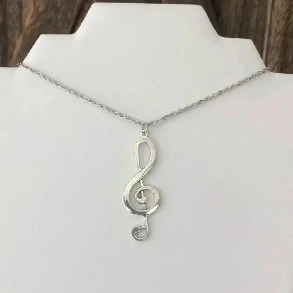 Treble Clef Handmade Stainless Steel Necklace NWT